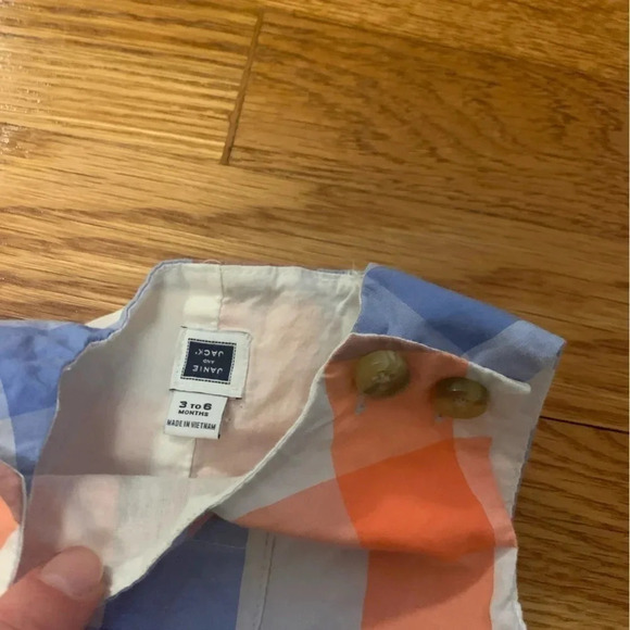 Janie and Jack Plaid Shortall John John Overalls Size 3-6 Months - Picture 2 of 4